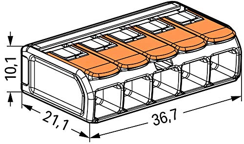 WAGO Compact Splicing Connector, for All Conductor Types, max.6 mm², 5-Conductor,with levers, Transparent housing, Surrounding air Temperature, max 85°C (T85), 6,00 mm², Transparent, 221-615 (15 pcs) - Image 5