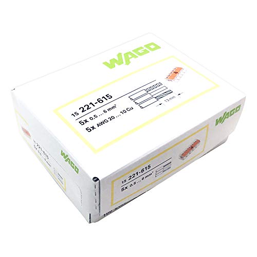 WAGO Compact Splicing Connector, for All Conductor Types, max.6 mm², 5-Conductor,with levers, Transparent housing, Surrounding air Temperature, max 85°C (T85), 6,00 mm², Transparent, 221-615 (15 pcs) - Image 2