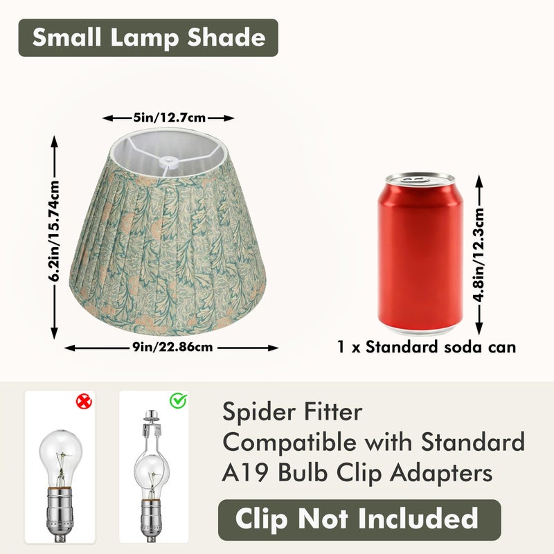 DOLOOTA Sage Green Empire Pleated Lamp Shades Set of 2, 5" x 9" x 6.2" Small Vintage Leaves Print Fabric Lampshades for Table Lamps, Spider Fitter Replacement Lamp Shades, Assembly-Free - Image 3