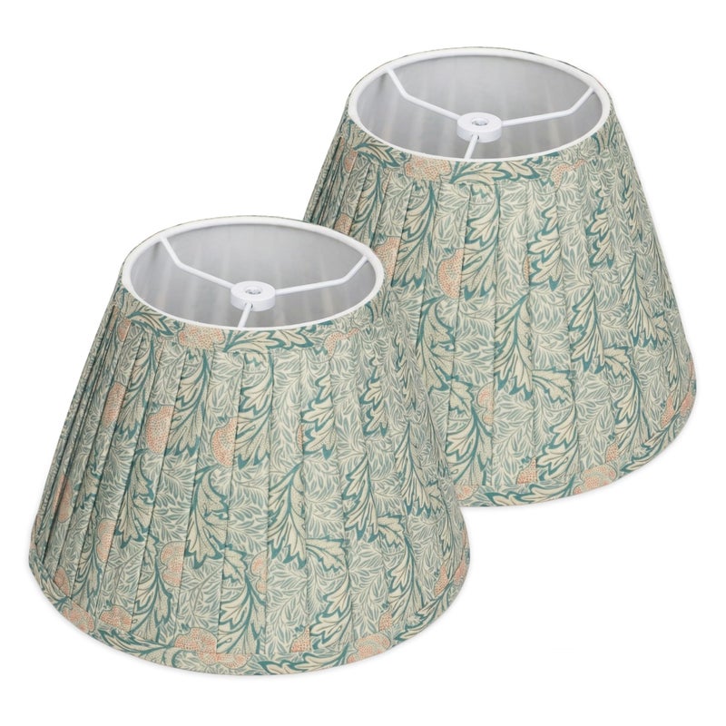 DOLOOTA Sage Green Empire Pleated Lamp Shades Set of 2, 5" x 9" x 6.2" Small Vintage Leaves Print Fabric Lampshades for Table Lamps, Spider Fitter Replacement Lamp Shades, Assembly-Free - Image 1