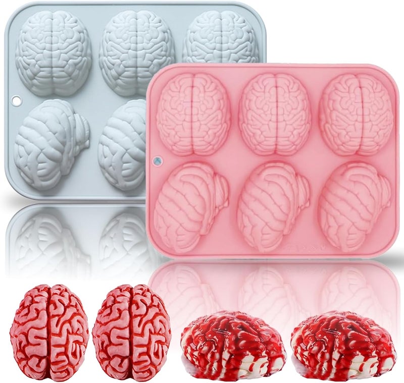 ROMINVIC Halloween Molds Silicone for Chocolate 2 Pack, 3D Halloween Chocolate Candy Brain Mold for Cake Cupcake Decorating 12 Cavity - Image 1