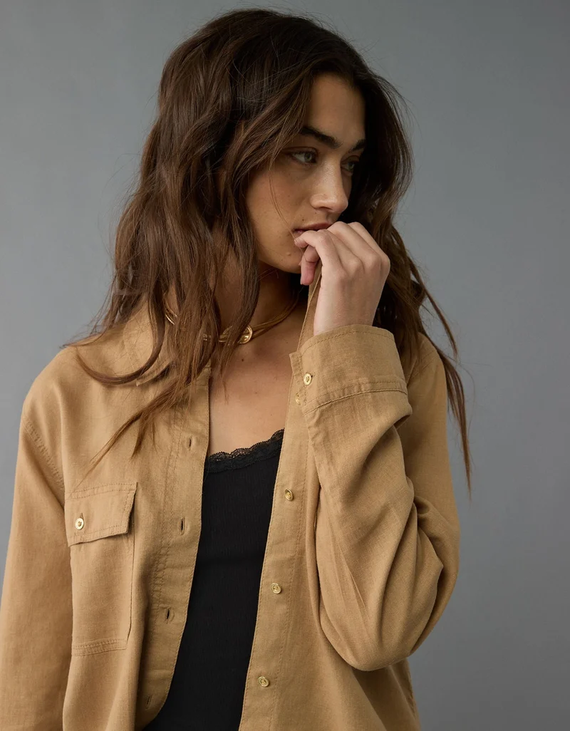 American Eagle AE Weekend Vibes Long-Sleeve Button-Up Shirt