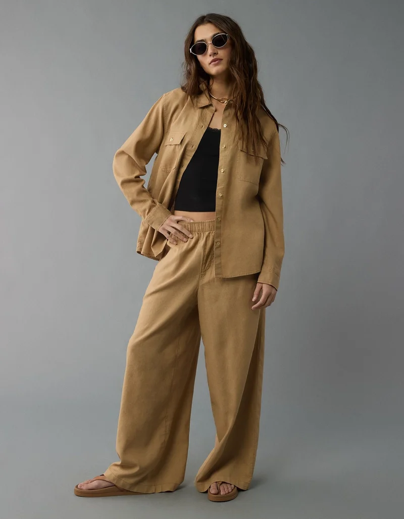 American Eagle AE Weekend Vibes Long-Sleeve Button-Up Shirt