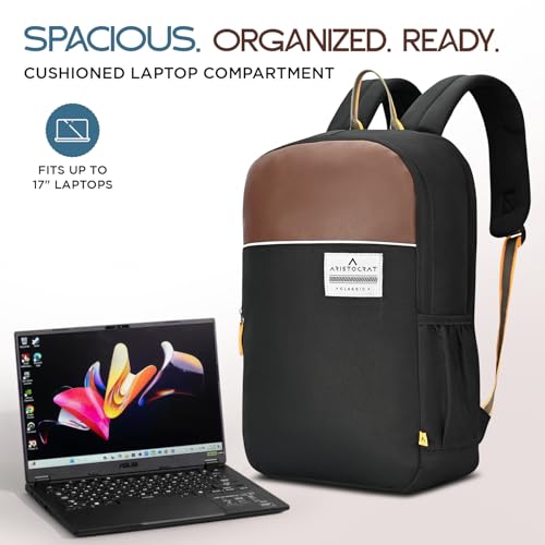 Aristocrat Lava 17 Inch Compatible Laptop Backpack 25L | Premium Durable Fabric | 2 Compartments with Side Bottle Pocket | Padded Backpanel | Office & Travel Backpack for Men & Women (Black) - Image 3