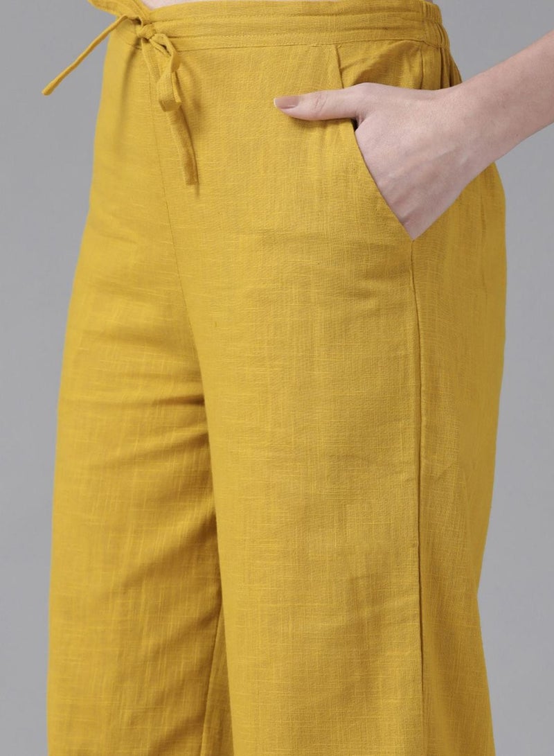 ISHIN Women's Mustard 100% Cotton Embroidered Tunic Full Length Casual Straight Fit Kurta Set  - Image 3