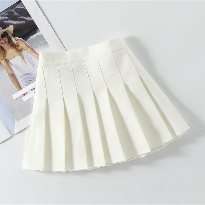 Girls Pleated Skirt School Style Autumn White JK Uniform White suit skirt (safety pants lining) 