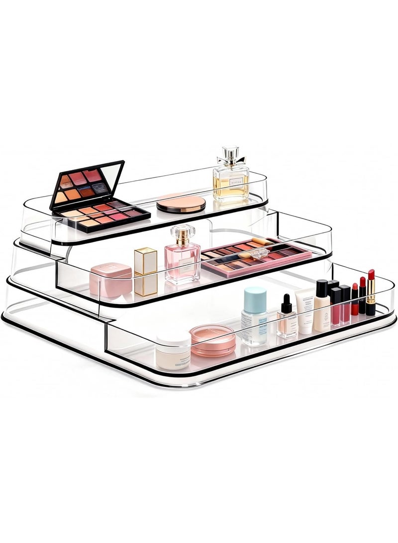 منصة عرض أكريليك شفافة 3 أدوار متعددة الاستخدامات - منظم عطور ومكياج لغرفة النوم والحمام - حامل عرض التحف الصغيرة والمجسمات بتصميم موفر للمساحة - Image 1
