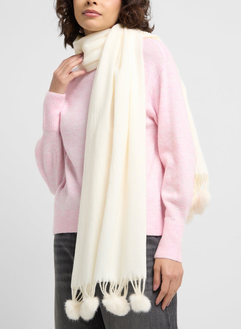 ELLA Pompom Detail Long Winter Scarf  - Image 4