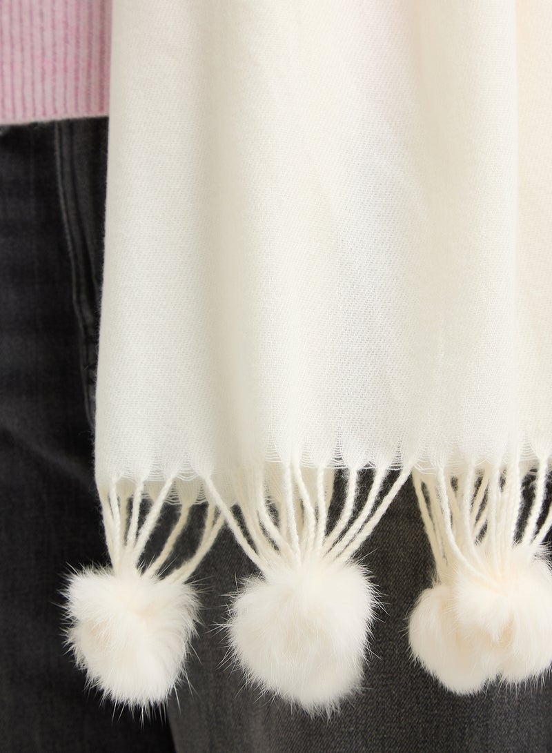 ELLA Pompom Detail Long Winter Scarf  - Image 5