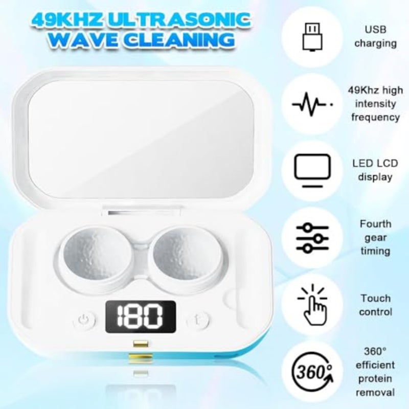 Contact Lens Cleaner, Portable Ultrasonic Contact Lens Cleaning Machine, Rechargeable, 4 Timing Modes, 360° High-Frequency Vibration for Cleaning Soft, Colored, Hard, RGP and OK Lenses - Image 2