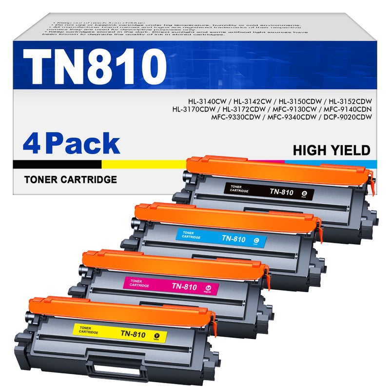 TN810 TN810XL Toner Cartridges 4 Pack with Chip Compatible Replacement for Brother TN810 TN810 TN810XL TN810XL for MFCL9610CDN HLL9410CDN HLL9430CDN HLL9470CDN MFCL9630CDN Printer BCMY