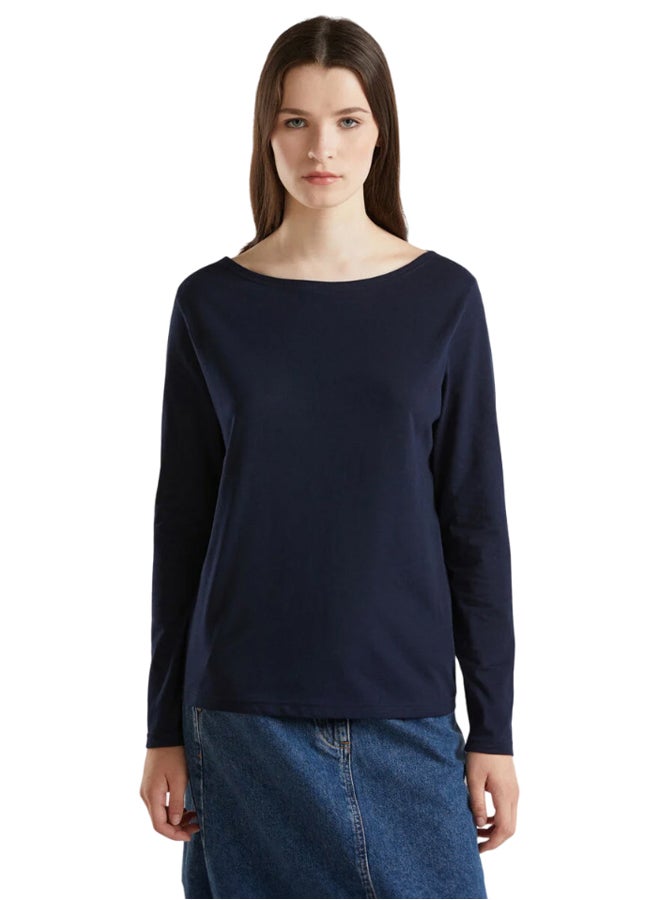 Benetton Women Boat Neck Long Sleeve T-Shirt - Image 1