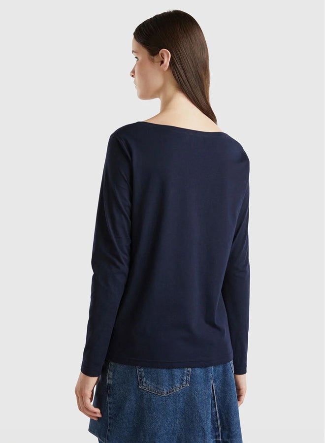 Benetton Women Boat Neck Long Sleeve T-Shirt - Image 3