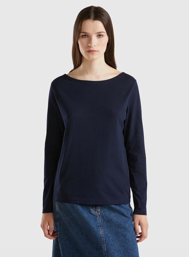 Benetton Women Boat Neck Long Sleeve T-Shirt - Image 2