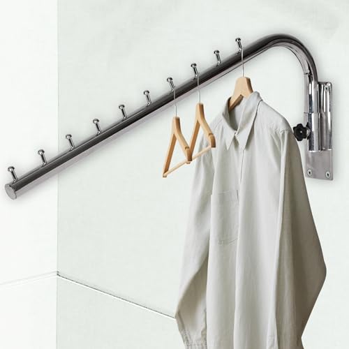 ROLLYWARE Swivel – Swing ARM Hook Rail 10 pin Display Hooks Stainless Steel Wall Mounted Drop Hanger for Clothes Hardware Fittings Shop/Boutique/Showroom/Clothes/Kitchen (19 Inch) - Pack of 1 - Image 4