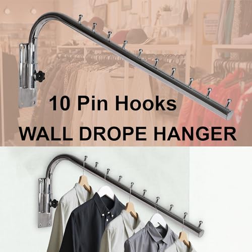 ROLLYWARE Swivel – Swing ARM Hook Rail 10 pin Display Hooks Stainless Steel Wall Mounted Drop Hanger for Clothes Hardware Fittings Shop/Boutique/Showroom/Clothes/Kitchen (19 Inch) - Pack of 1 - Image 5