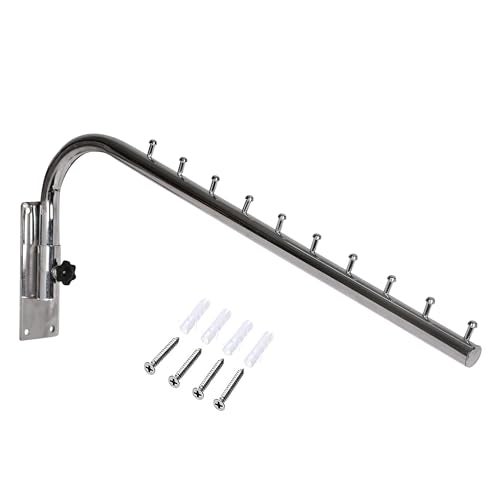 ROLLYWARE Swivel – Swing ARM Hook Rail 10 pin Display Hooks Stainless Steel Wall Mounted Drop Hanger for Clothes Hardware Fittings Shop/Boutique/Showroom/Clothes/Kitchen (19 Inch) - Pack of 1 - Image 1