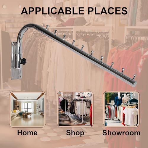 ROLLYWARE Swivel – Swing ARM Hook Rail 10 pin Display Hooks Stainless Steel Wall Mounted Drop Hanger for Clothes Hardware Fittings Shop/Boutique/Showroom/Clothes/Kitchen (19 Inch) - Pack of 1 - Image 3