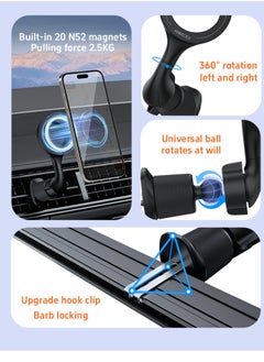 Recci MagSafe Car Mount with 20*N52 Magnet Magnetic Phone Holder for Car Air Vent Upgrade Steel Hook Clip 360° Rotatable Car Phone Mount Ultra Strong Magnets One-hand Operation Double Universal Rotation Compatible With iPhone 16 15 14 13 12 Series ‎Samsung S24 S23 etc Black  - Image 3