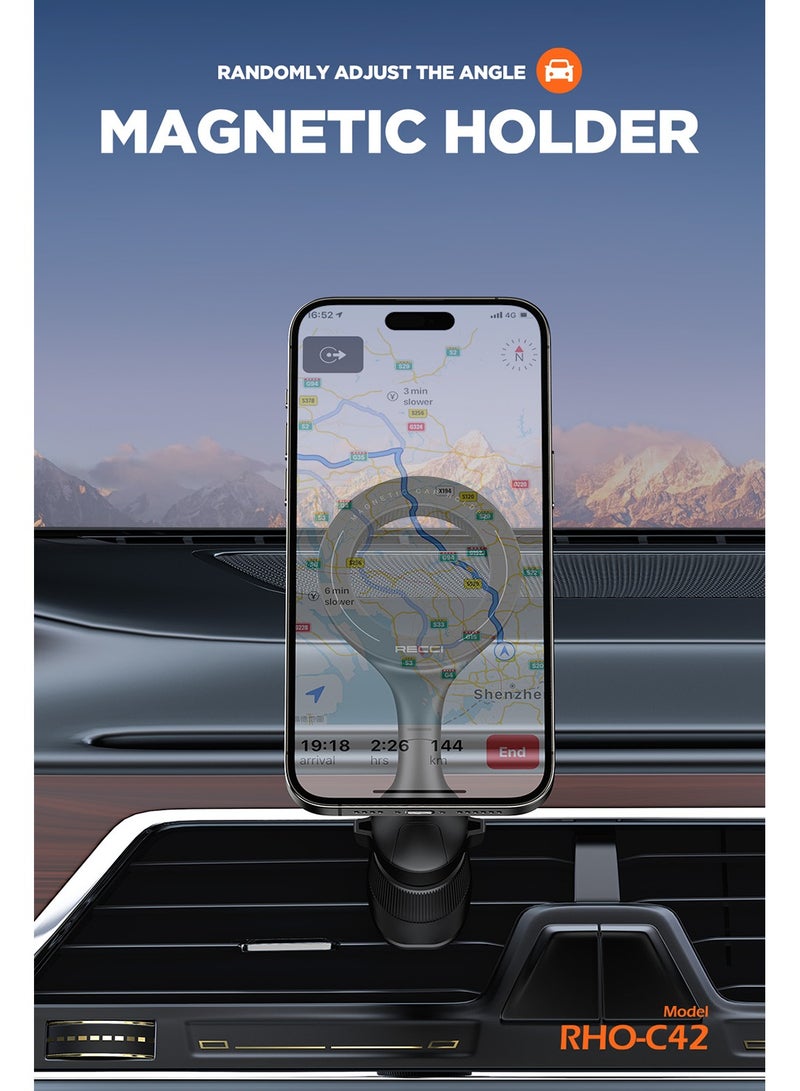 Recci Ultra Strong Magnetic Car Phone Holder for Air Vent MagSafe Car Phone Mount with 20*N52 Magnet Upgrade Steel Hook Clip 360° Rotatable Car Phone Mount Ultra Strong Magnets One-hand Operation Double Universal Rotation Compatible With iPhone 16 15 14 13 12 Series ‎Samsung S24 S23 etc Black - Image 2