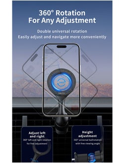 Recci MagSafe Car Mount with 20*N52 Magnet Magnetic Phone Holder for Car Air Vent Upgrade Steel Hook Clip 360° Rotatable Car Phone Mount Ultra Strong Magnets One-hand Operation Double Universal Rotation Compatible With iPhone 16 15 14 13 12 Series ‎Samsung S24 S23 etc Black  - Image 5