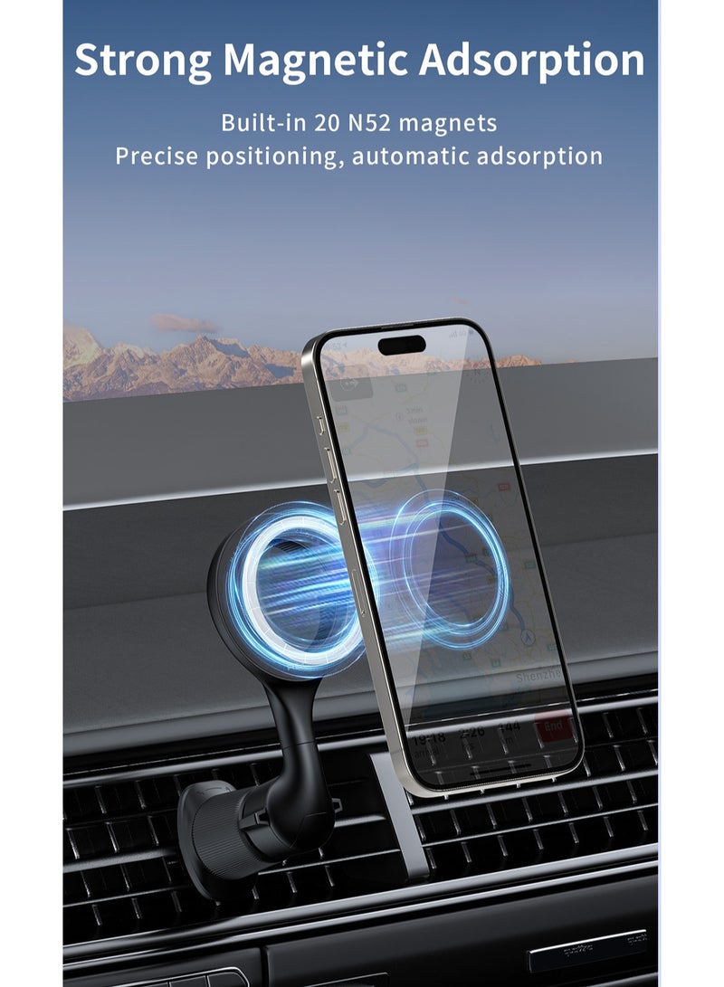 Recci Ultra Strong Magnetic Car Phone Holder for Air Vent MagSafe Car Phone Mount with 20*N52 Magnet Upgrade Steel Hook Clip 360° Rotatable Car Phone Mount Ultra Strong Magnets One-hand Operation Double Universal Rotation Compatible With iPhone 16 15 14 13 12 Series ‎Samsung S24 S23 etc Black - Image 4