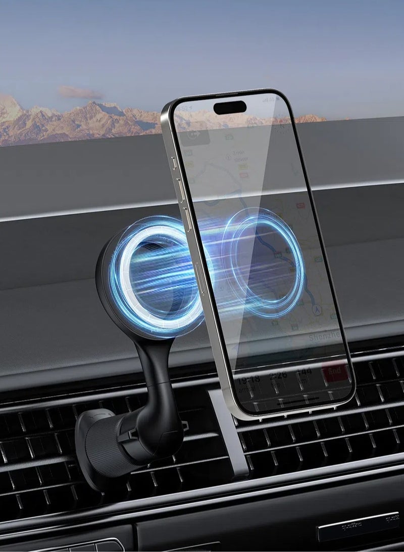 Recci Ultra Strong Magnetic Car Phone Holder for Air Vent MagSafe Car Phone Mount with 20*N52 Magnet Upgrade Steel Hook Clip 360° Rotatable Car Phone Mount Ultra Strong Magnets One-hand Operation Double Universal Rotation Compatible With iPhone 16 15 14 13 12 Series ‎Samsung S24 S23 etc Black - Image 1
