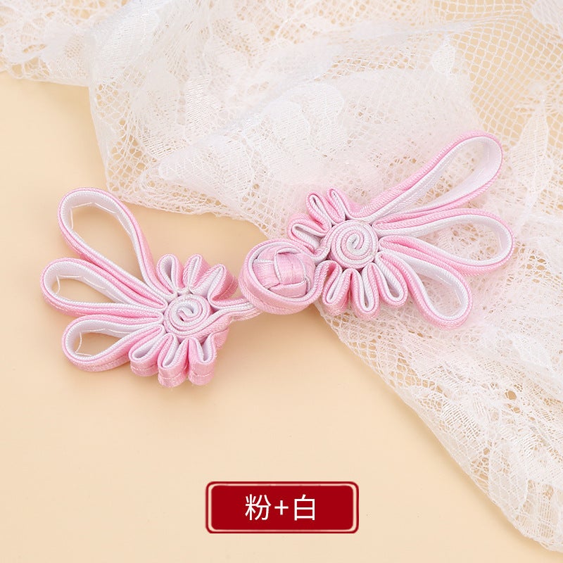Button Button Long Tail Chrysanthemum Chinese Handmade Cheongsam Top Buckle Traditional Ethnic Style Tang Suit Vintage Button Powder + White * buckle about 10cm