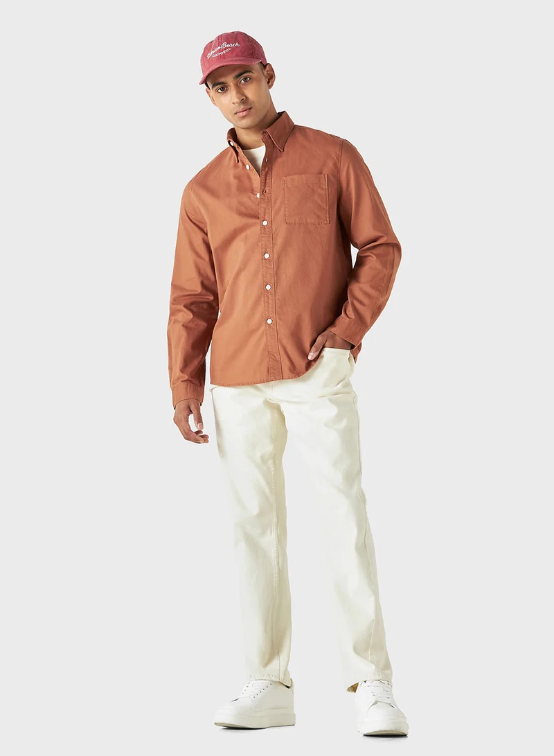 لي كوبر Lee Cooper Solid Shirt with Long Sleeves and Pocke