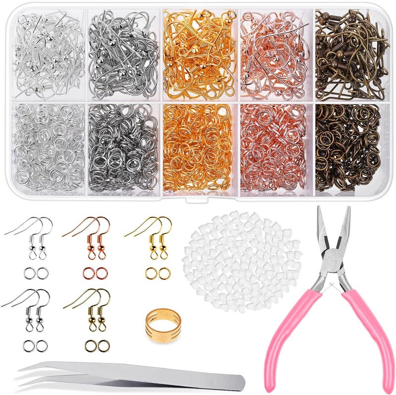 Audab Earring Hooks, 1400pcs Making Kit with 200pcs Ear Ring 1000pcs Jump Rings, Backs and Jewelry Pliers for Supplies Findings - Image 1