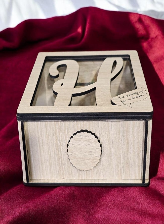 LACUM® Letter Piggy Bank - Custom Wooden Money Bank for Kids & Adults - Sunmica Coated Engineering Wood with Transparent Acrylic Front - Unique Gifts (Letter H) - Image 3