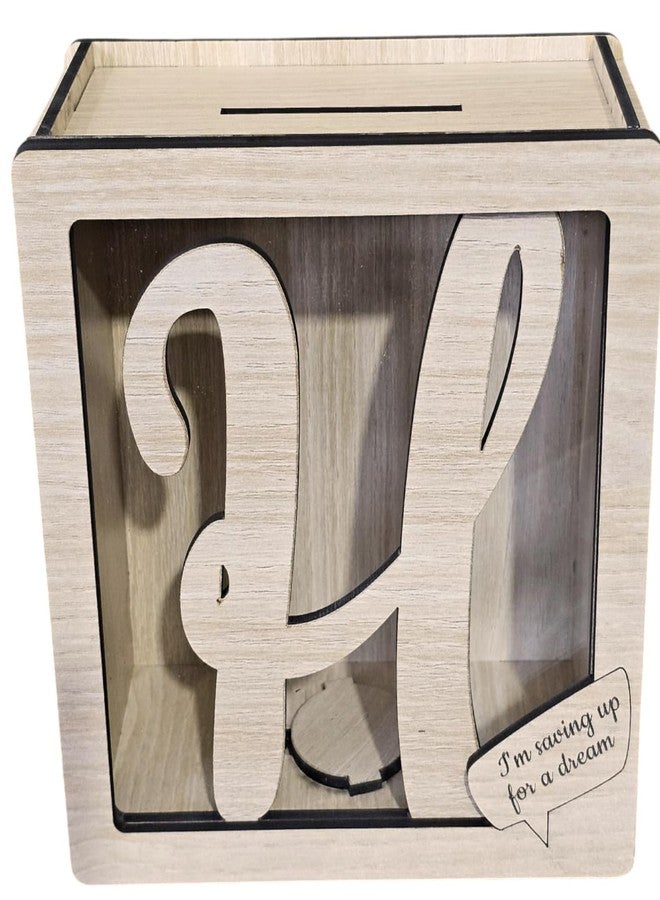 LACUM® Letter Piggy Bank - Custom Wooden Money Bank for Kids & Adults - Sunmica Coated Engineering Wood with Transparent Acrylic Front - Unique Gifts (Letter H) - Image 1