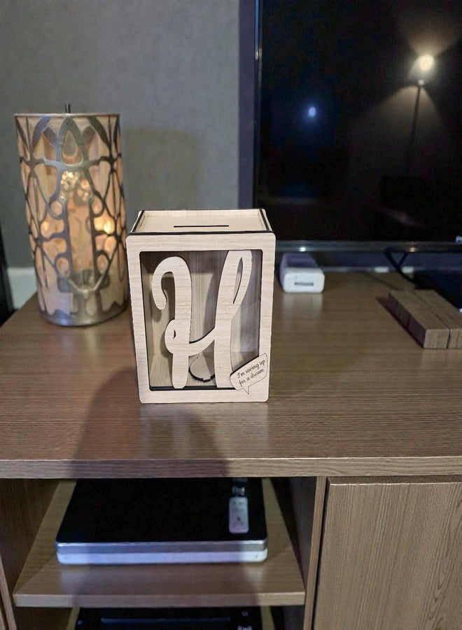 LACUM® Letter Piggy Bank - Custom Wooden Money Bank for Kids & Adults - Sunmica Coated Engineering Wood with Transparent Acrylic Front - Unique Gifts (Letter H) - Image 5