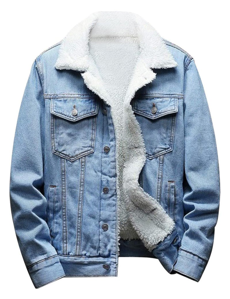 Springrain Men's Sherpa Fleece Lined Denim Jacket Warm Winter Trucker Jacket Cowboy Jean Jacket(LightBlue-S) - Image 1
