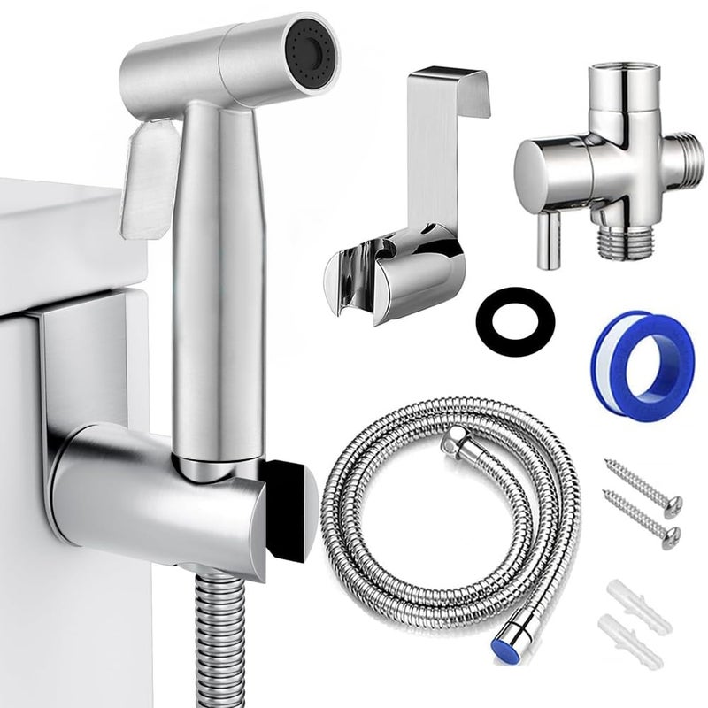 BLYPHOO Handheld Bidet Sprayer for Toilet Premium Stainless Steel Cloth Diaper Sprayer Set Upgraded Jet Sprayer for Toilet wLeakproof Hose High Pressure Bathroom Bidet Sprayer Set Muslim Shower Silver - Image 2