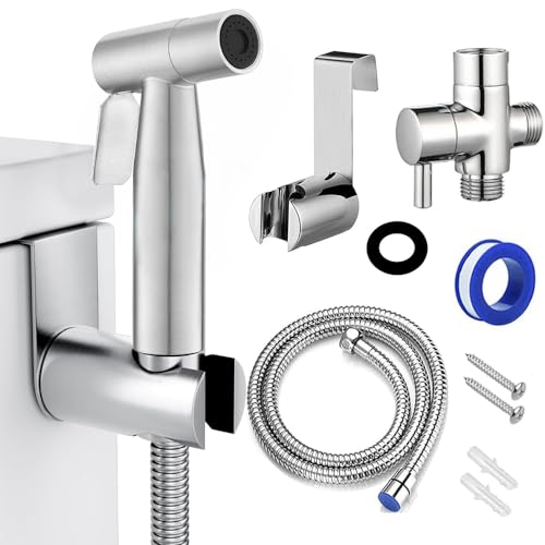 BLYPHOO Handheld Bidet Sprayer for Toilet Premium Stainless Steel Cloth Diaper Sprayer Set Upgraded Jet Sprayer for Toilet wLeakproof Hose High Pressure Bathroom Bidet Sprayer Set Muslim Shower Silver - Image 1