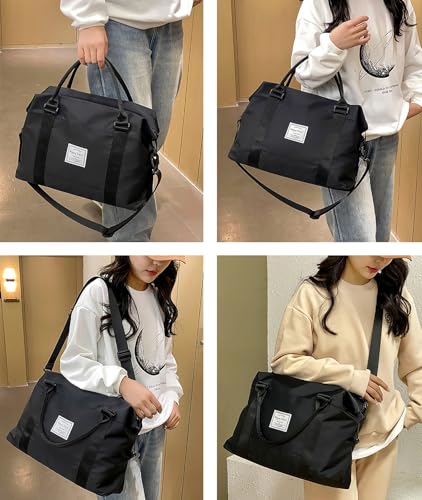 NWLR Travel Duffle Bag Weekender Overnight Bag Gym Tote with Dry and Wet Separated Pocket for Women Girls Shoulder Workout Duffel Bag Water Resistant black - Image 3