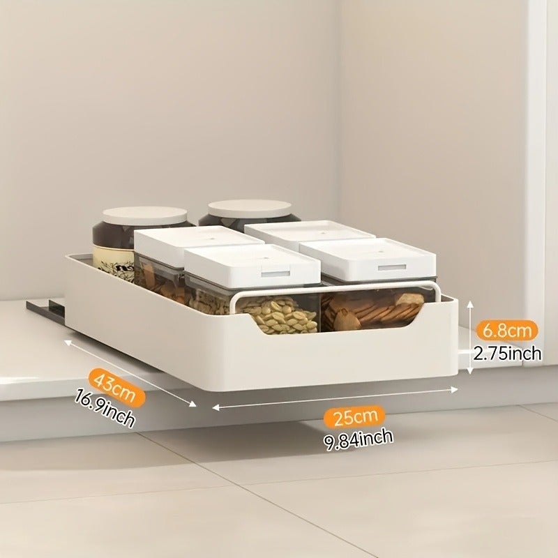 White Metal Pull-Out Cabinet Organizer, Large Capacity Single Tier Storage Drawer Rack, Easy Installation, Ideal for Kitchen, Living Room, Bathroom Home Organization Accessories - Image 5
