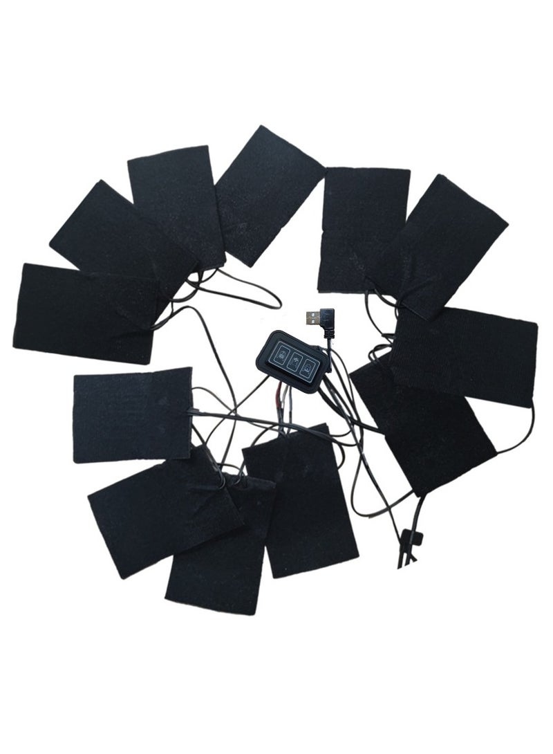 Bukela Portable Cloth Heaters, Clothes Heating Pad with 12PCS Heating, USB Heated Pad Adjustable Temperature Warmer for Outdoor Winter Clothes Seat Pet Dogs and Cats Warmer (Black) - Image 1