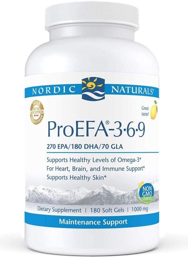 ProEFA 3-6-9, Lemon Flavor - 180 Soft Gels - 565 mg Omega-3 - EPA & DHA with Added GLA - Healthy Skin, Cognition, & Positive Mood - Non-GMO - 90 Servings