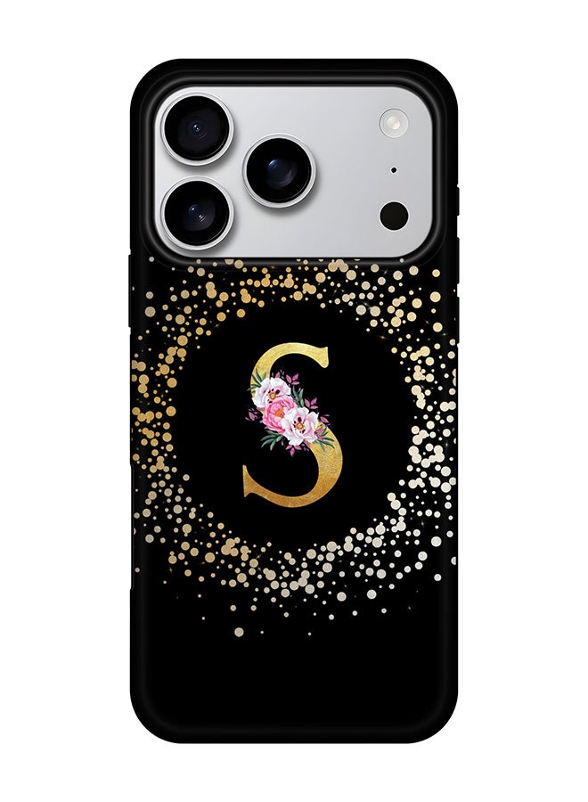 Tough Pro Magnetic Case for iPhone 17 Pro, Dual Layer hybrid PC + TPU Mobile Cover Matte - Custom Monogram Floral - S ( Black )