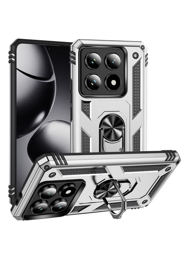 جراب هاتف Xiaomi 14T Pro مقاوم للصدمات مصنوع من مادة TPU + PC مع حامل (فضي)