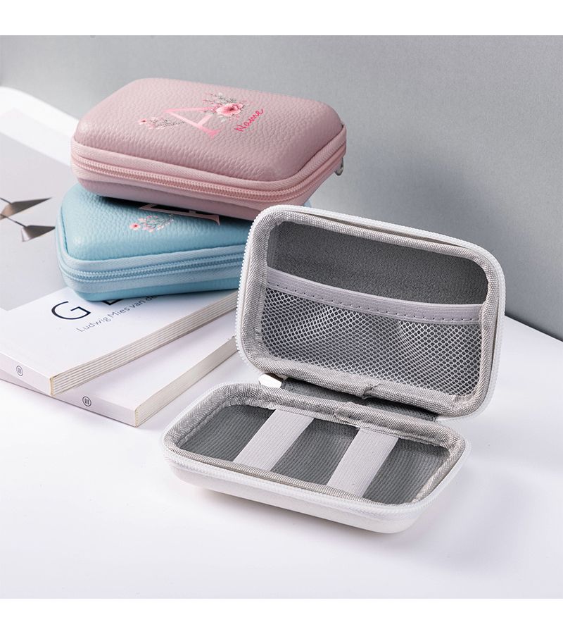 EVA Hard Shell Storage Bag for Headphones Cables Chargers and CCD Cameras with Breathable Mesh Pockets Pink Floral Letter G - Image 3