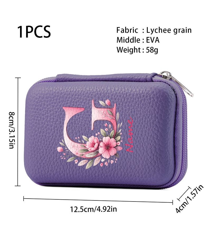 EVA Hard Shell Storage Bag for Headphones Cables Chargers and CCD Cameras with Breathable Mesh Pockets Pink Floral Letter G - Image 1