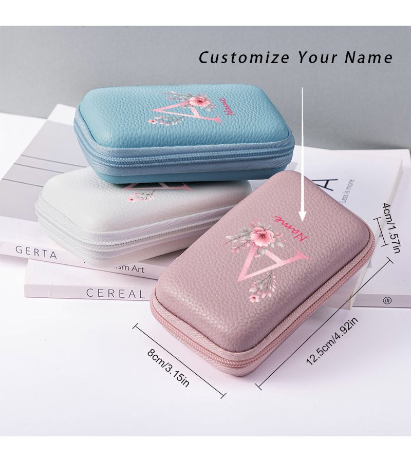 EVA Hard Shell Storage Bag for Headphones Cables Chargers and CCD Cameras with Breathable Mesh Pockets Pink Floral Letter G - Image 2