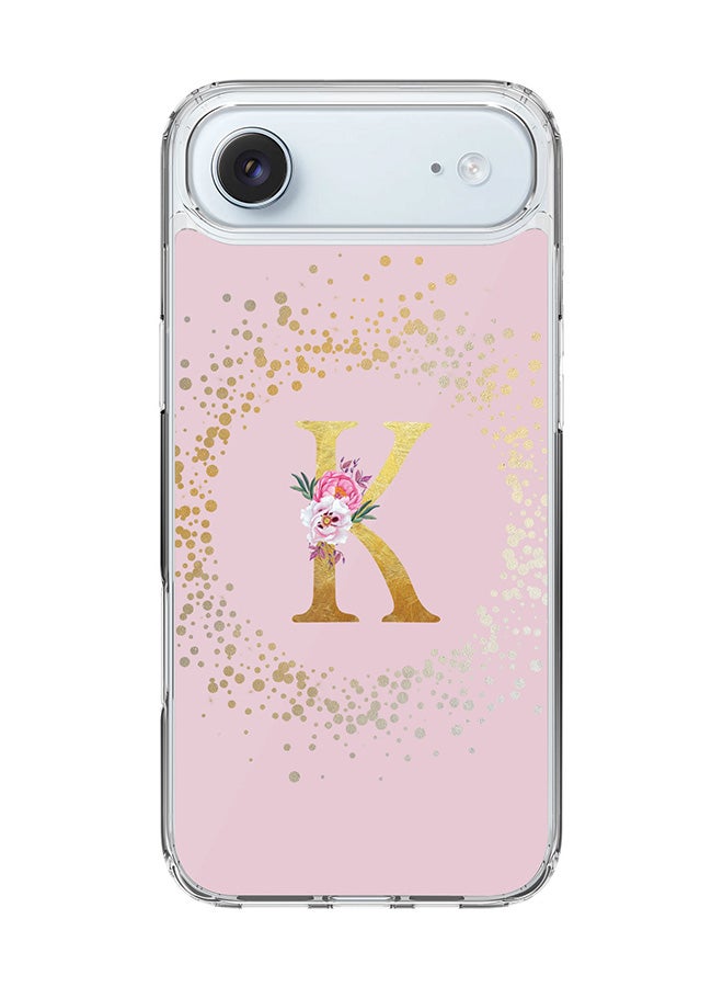 Stylizedd Classic Clear MagSafe Case for iPhone 17 Air , Hybrid Soft Case Flexible Edges Anti Drop TPU PC Gel Thin Transparent Cover [ Designed for iPhone 17 Air ] - Custom Monogram Initial Letter Floral Pattern Alphabet - K  (Pink )