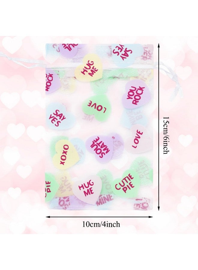 Whaline 80Pcs Valentine'S Day Organza Bags Drawstring Conversation Heart Sheer Gift Bags Colorful Jewelry Gift Bags Candy Treat Bags For Wedding Anniversary Party Favor Supplies - Image 2
