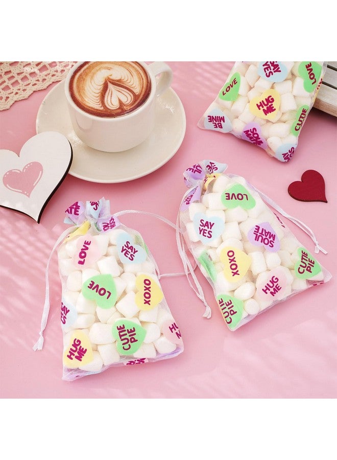 Whaline 80Pcs Valentine'S Day Organza Bags Drawstring Conversation Heart Sheer Gift Bags Colorful Jewelry Gift Bags Candy Treat Bags For Wedding Anniversary Party Favor Supplies - Image 4