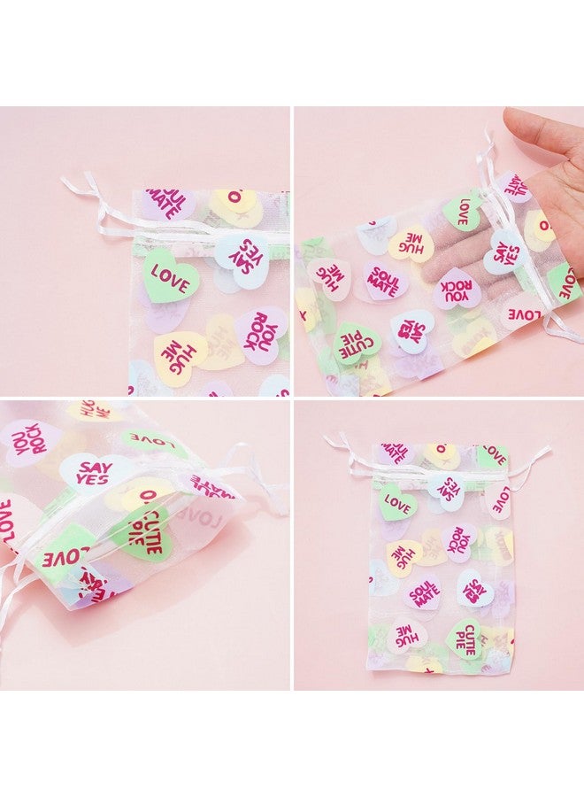 Whaline 80Pcs Valentine'S Day Organza Bags Drawstring Conversation Heart Sheer Gift Bags Colorful Jewelry Gift Bags Candy Treat Bags For Wedding Anniversary Party Favor Supplies - Image 3