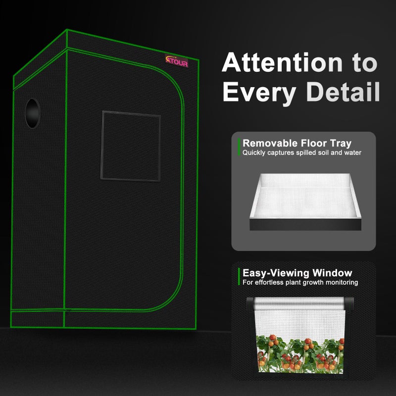 ATOUR 32â€x32â€x63â€ Grow Tent, Reflective 600D Mylar,Hydroponic Grow Tent with Observation Window and Floor Tray for Indoor Plant Growing - Image 4